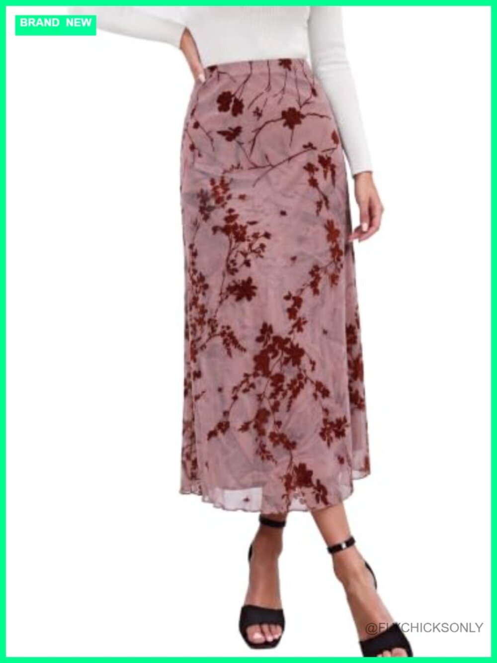 Mesh Floral A Line Midi Skirt